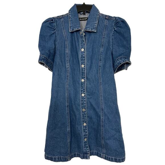 BLANK NYC NWT Walk In The Park Denim Puff Sleeve Mini Dress Size Large - Picture 3 of 13